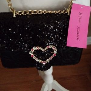 NWT Betsey Johnson Glittery Purse Crossbody Black